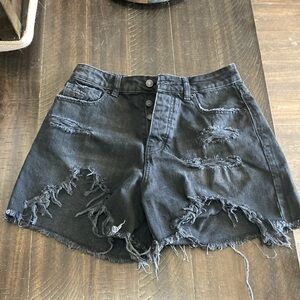 Forever 21 size 27 super distressed black grey jean shorts
